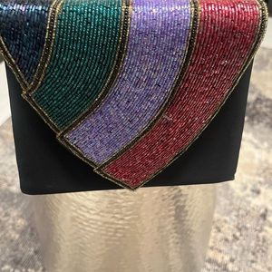 Vintage 💎1980s 💎Jewell toned beaded Art 💎Deco evening cross body bag 💎